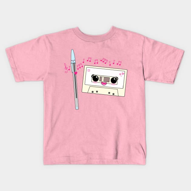 Cute pen and cassette love Kids T-Shirt by Pendientera